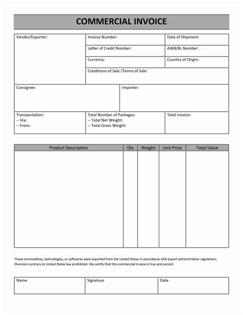 Commercial Invoice Template Word