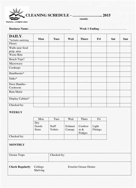 Commercial Cleaning List Template