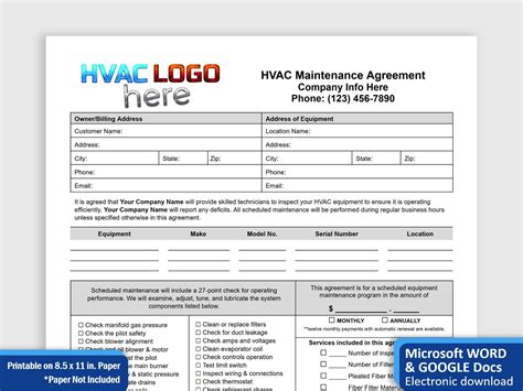 Commercial Hvac Maintenance Template