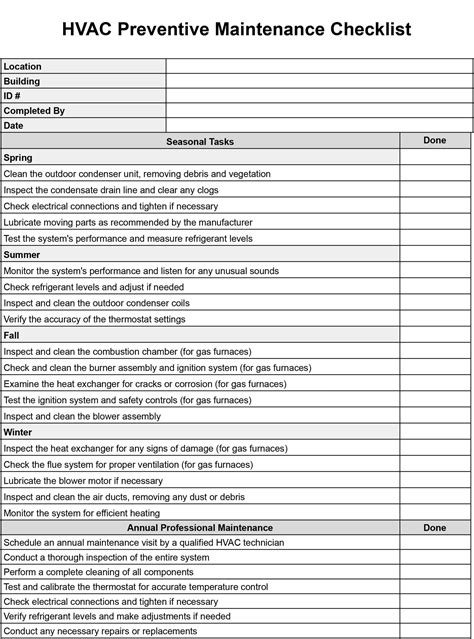 Commercial Hvac Pm Checklist Template
