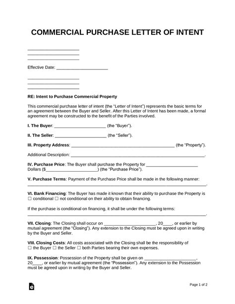 Commercial Letter Of Intent Template
