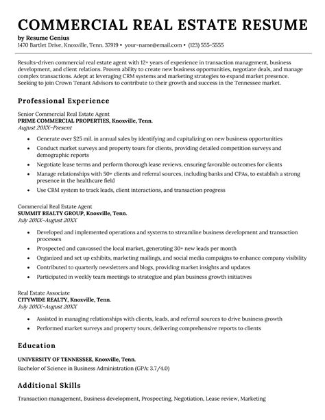 Commercial Real Estate Resume Objective