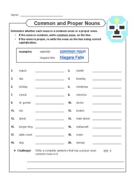 Common And Proper Nouns Worksheets Grade 5