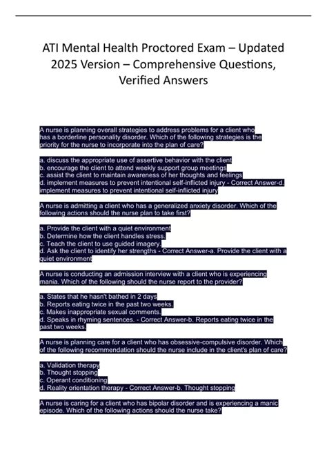Common Diagnoses Assessed Using ATI Mental Health Practice