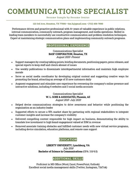 Expert Communications Specialist Resume Examples LiveCareer