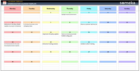 Communication Calendar Template