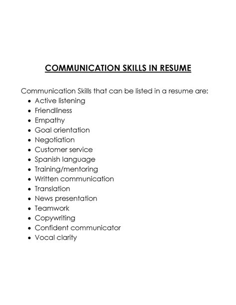 Communication Skills On Resume Example