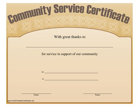 Community Service Certificate Template
