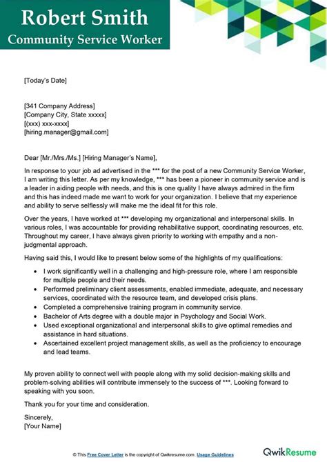 Community Service Cover Letter Examples