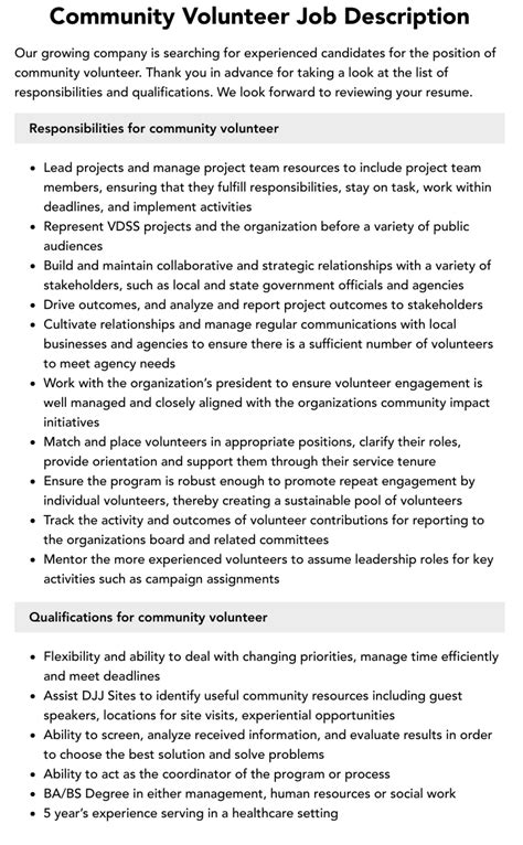 Community Development Volunteer Job Description