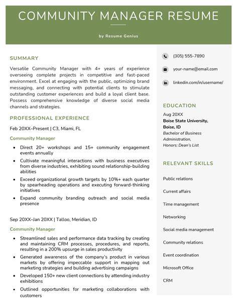 Community Manager Resume Sample