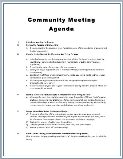 Community Meeting Agenda Template