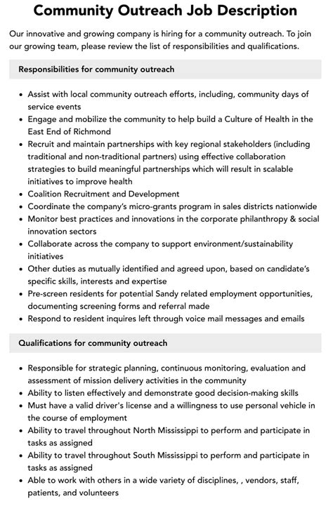 Community Outreach Volunteer Job Description