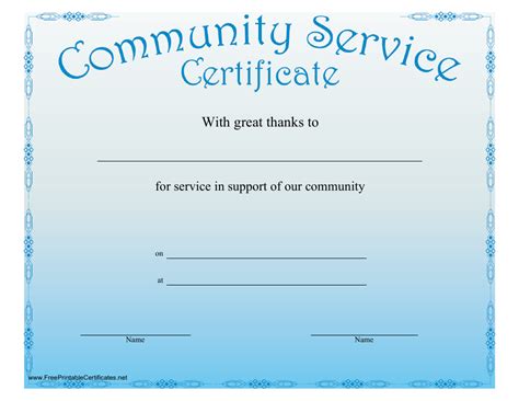 Community Service Certificate Template