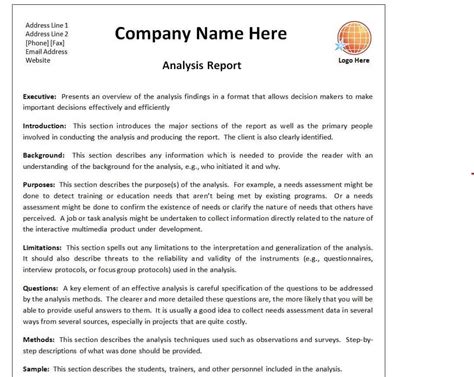 Company Analysis Report Template