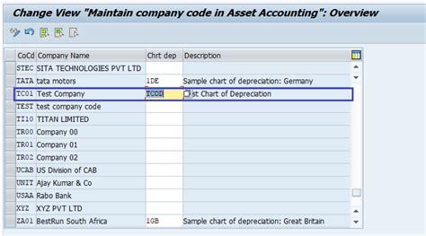 Company Code And Chart Of Depreciation Table In Sap