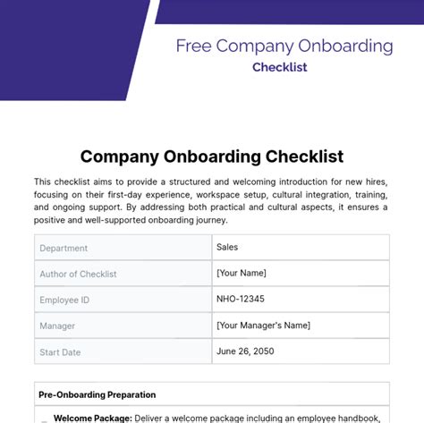 Company Onboarding Template
