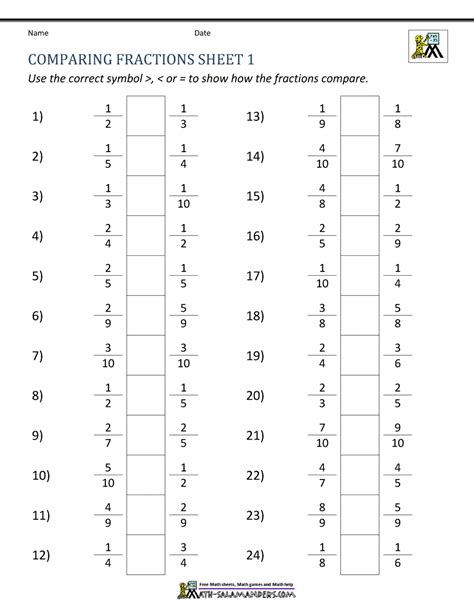 Comparing Fractions Free Worksheets
