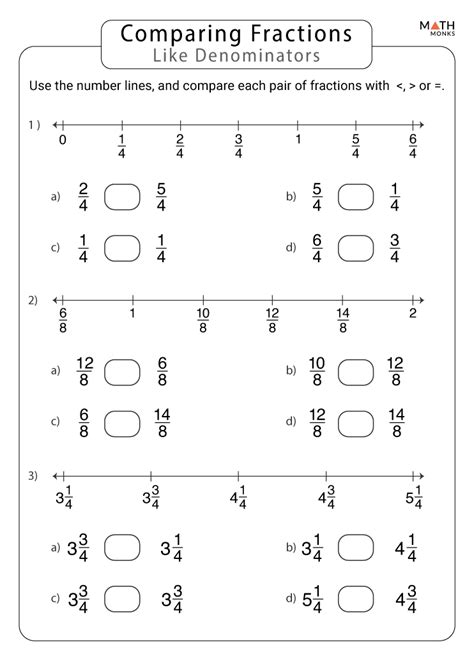 Comparing Fractions With Like Denominators Worksheet