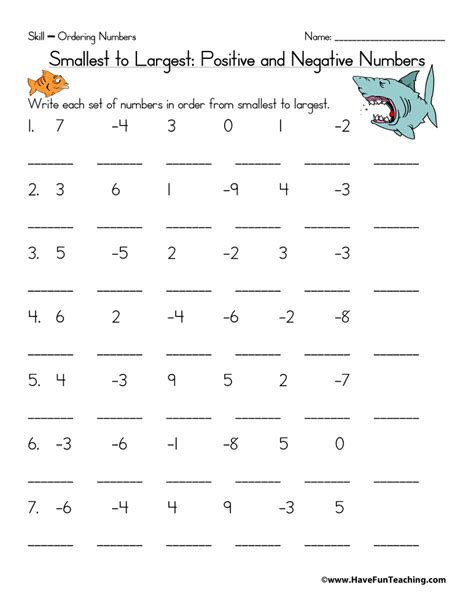 Comparing Positive And Negative Numbers Worksheet