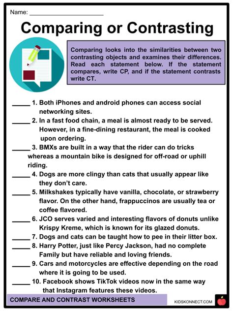 Comparing And Contrasting Activities