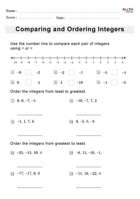 Comparing And Ordering Integers Worksheet