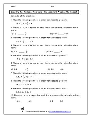 Comparing And Ordering Rational Numbers Worksheet Answer Key Pdf - Fill