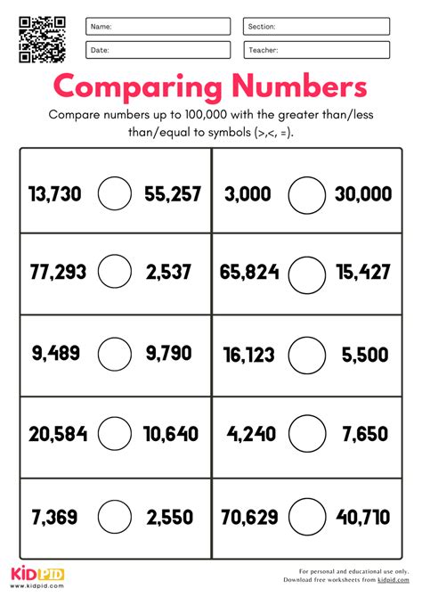 Comparing Numbers Worksheets Grade 3