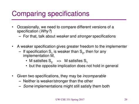 Comparing Specifications