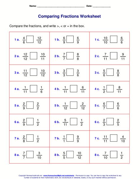 Comparing Unlike Fractions Worksheet