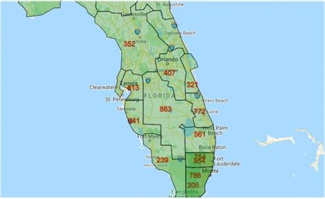 Map of Florida with area codes