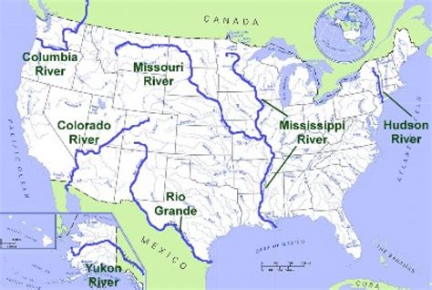 Map of the United States with Rivers and Mountains