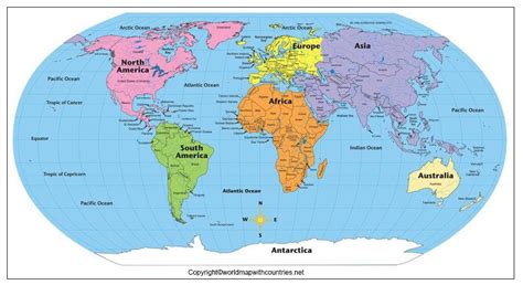 World Map With Continents And Oceans