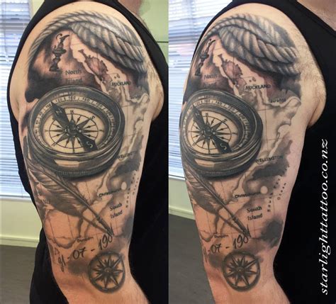 Compass/Map piece done by Jeremy at Otautahi Tattoo in Queenstown NZ
