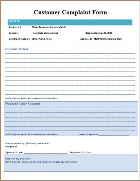 Complaint Form Template Word