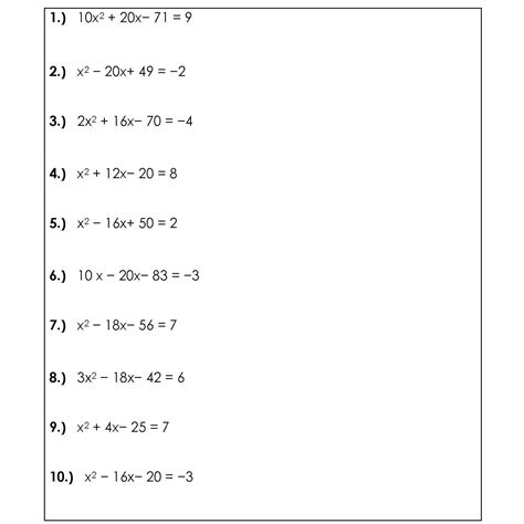 Complete The Square Practice Worksheet