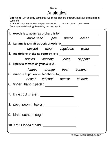 Complete the Analogy Worksheet - Have Fun Teaching | Word analogies