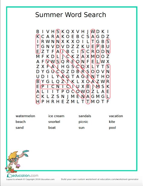 Completing The Giant Summer Word Search Puzzle Answer Key