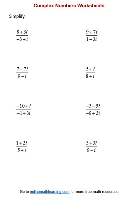 Complex Numbers Worksheet Doc | Try this sheet
