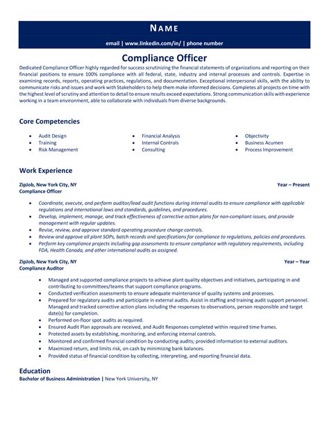 Compliance Officer Resume Sample