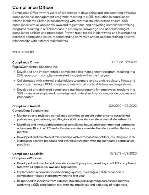 Compliance Officer Resume Sample