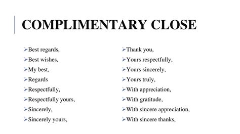 Complimentary Close Examples For Personal Letters