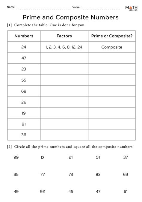 Composite And Prime Numbers Worksheet