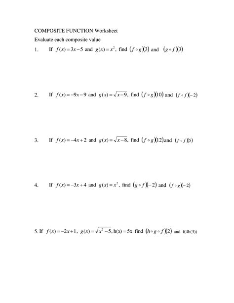 Composite Function Worksheet Answer Key - worksheet