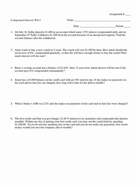 Compound Interest Worksheet With Answers