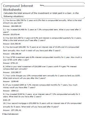 Compound Interest Practice Worksheet Answers - worksSheet list