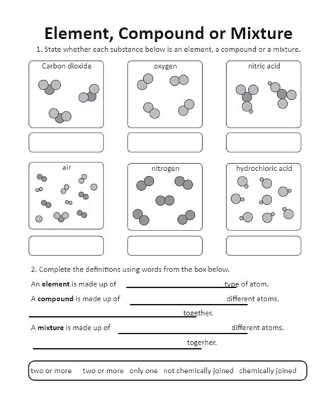 Compounds Mixtures And Elements Worksheet