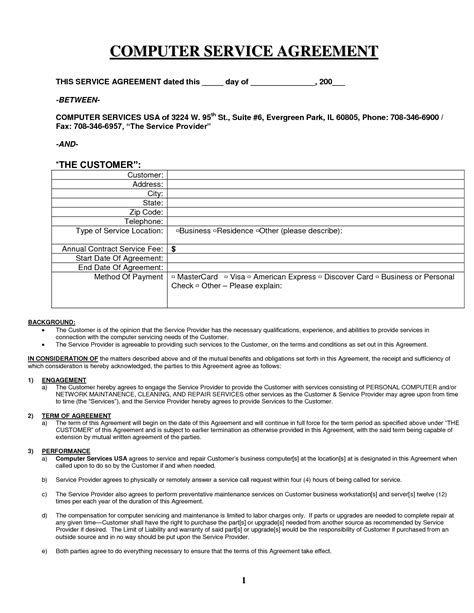 Computer Support Contract Template