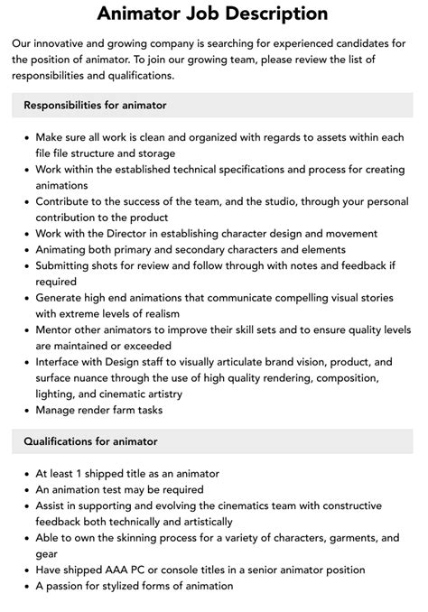 Computer Animator Job Description