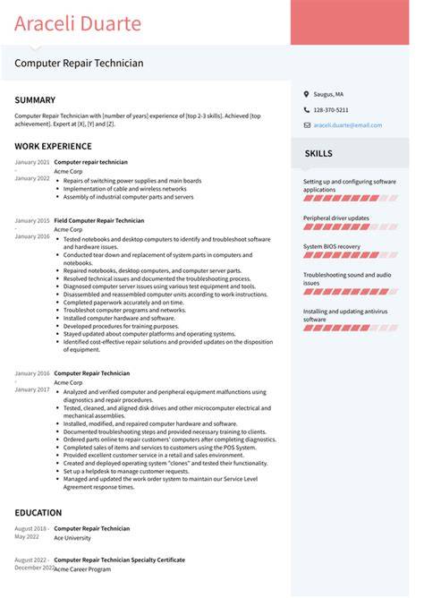 Computer Repair Resume Sample